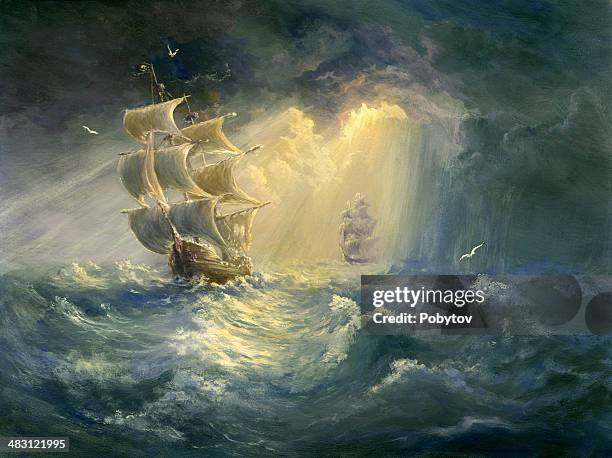 stürmischen meer - windjammer stock-grafiken, -clipart, -cartoons und -symbole