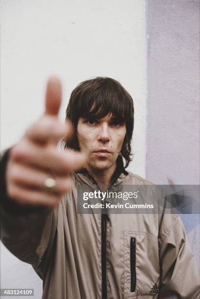 Singer Ian Brown of British rock group The Stone Roses, circa 1990.