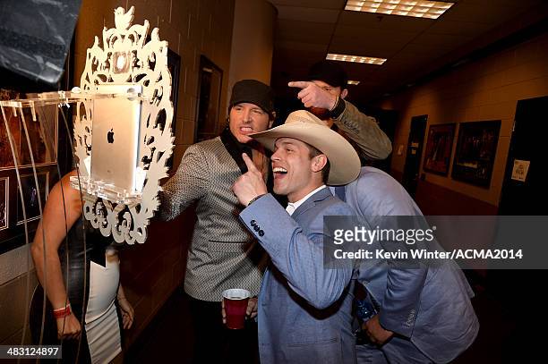 Singers Jerrod Niemann and Dustin Lynch attend the 49th Annual Academy of Country Music Awards at the MGM Grand Garden Arena on April 6, 2014 in Las...