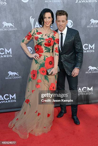 Recording artists Shawna Thompson and Keifer Thompson of music group Thompson Square attend the 49th Annual Academy Of Country Music Awards at the...