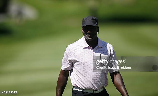 Legend Michael Jordan walks on the fairway during Aria Resort & Casino's 13th Annual Michael Jordan Celebrity Invitational at Shadow Creek on April...