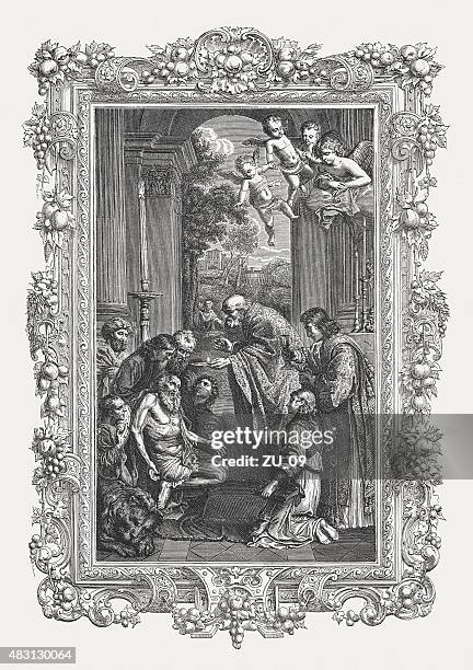 last communion of st. jerome (1614) by domenichino, published 1878 - the last supper painting stock illustrations