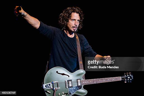 Chris Cornell of Soundgarden performs on stage during the 2014 Lollapalooza Brazil at Autodromo de Interlagos on April 6, 2014 in Sao Paulo, Brazil.