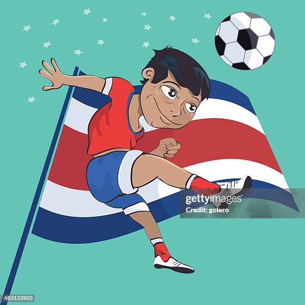 costa rican soccer boy - kicking-soccer-ball-clip-art stock illustrations