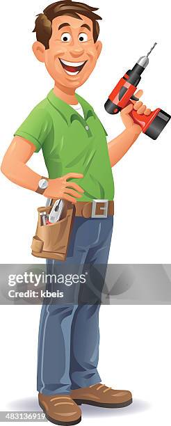 handyman with drill - drill white background stock illustrations