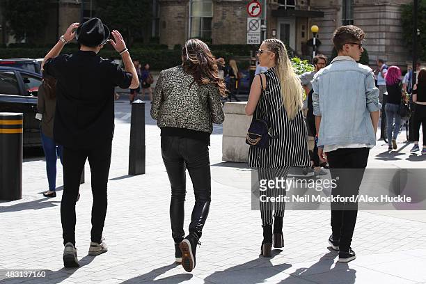 Charlie George, Betsy-Blue English, Mikey Bromley and Parisa Tarjomani from X Factor group 'Only The Young' seen at BBC Radio One on August 6, 2015...
