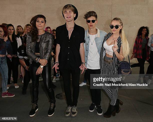 Parisa Tarjomani, Mikey Bromley, Charlie George and Betsy-Blue English seen at BBC Radio One on August 6, 2015 in London, England.