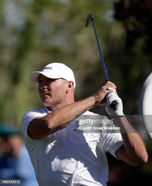 Former NFL player Brian Urlacher hits a tee shot during Aria Resort & Casino's 13th Annual Michael Jordan Celebrity Invitational at Shadow Creek on...