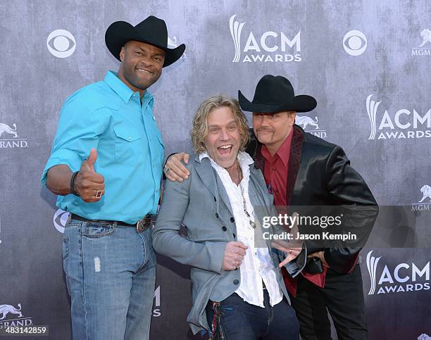 Musicians Cowboy Troy, Big Kenny and John Rich attend the 49th Annual Academy Of Country Music Awards at the MGM Grand Garden Arena on April 6, 2014...