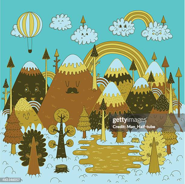 nature doodles - volcano illustration stock illustrations