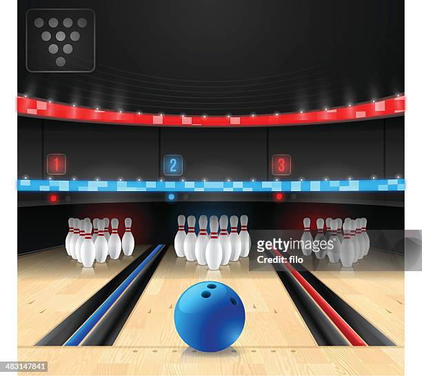 bowling alley - skittles game stock illustrations