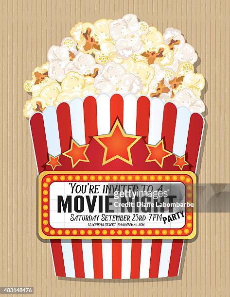 illustrations, cliparts, dessins animés et icônes de pop-corn du film invitation modèle de boîte de nuit - popcorn