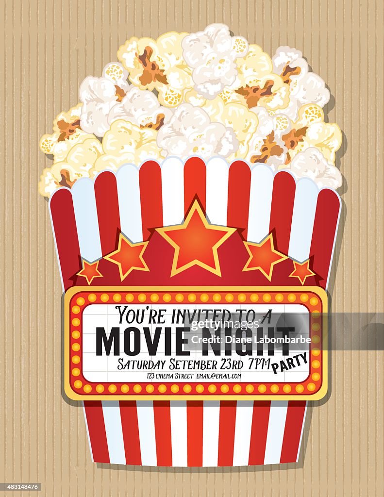 Popcorn Box Movie Night Invitation Template