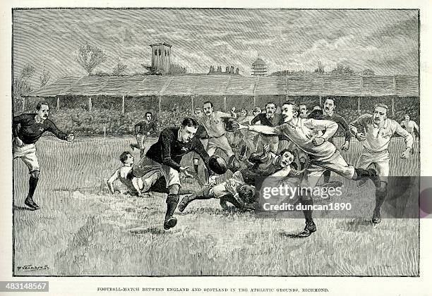 rugby match between england and scotland - richmond yorkshire stock illustrations