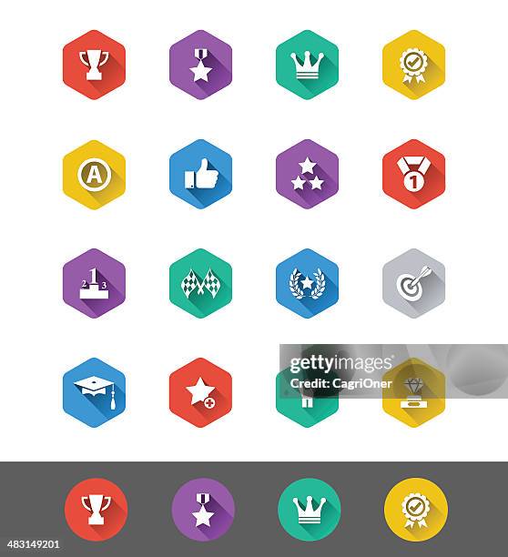 flat icon series: achievement and awards icons - achievement badge stock illustrations