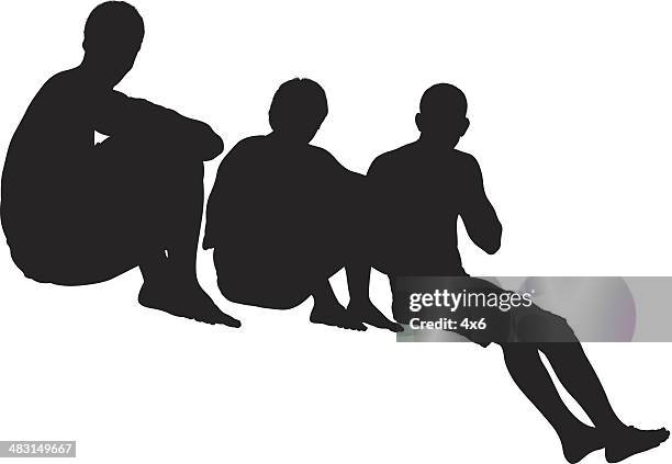 three boy silhouettes sitting - man sitting stock illustrations