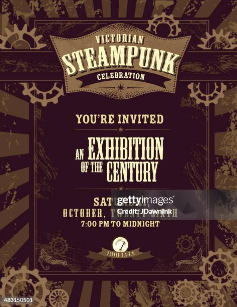 steampunk themed invitation design template - steampunk stock illustrations