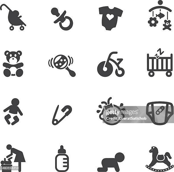 neugeborenes baby silhouette icons - babyausrüstung stock-grafiken, -clipart, -cartoons und -symbole
