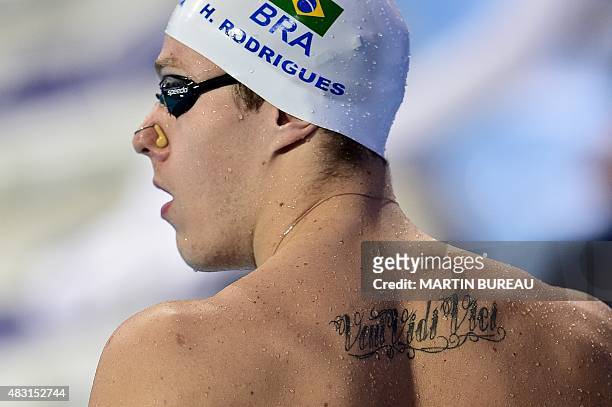 Brazil's Henrique Rodrigues is pictured after competing in the final of the men's 200m individual medley swimming event at the 2015 FINA World...