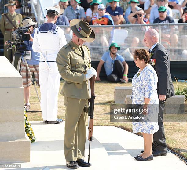 Governor-General of Australia Peter Cosgrove lays a flower wreath during an extra remembrance ceremony to mark the 100th Anniversary of the Canakkale...