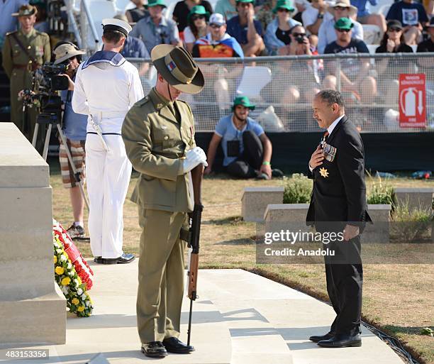 Governor-General of New Zealand Jerry Mateparae lays a flower wreath during an extra remembrance ceremony to mark the 100th Anniversary of the...