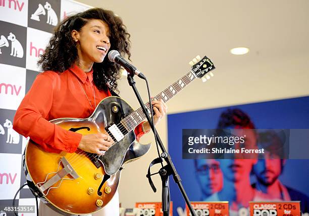 Lianne La Havas performs live and signs copies of her new album "Blood" at HMV on August 6, 2015 in Manchester, England.
