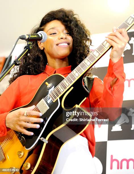 Lianne La Havas performs live and signs copies of her new album "Blood" at HMV on August 6, 2015 in Manchester, England.