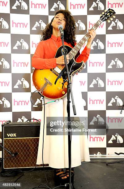 Lianne La Havas performs live and signs copies of her new album "Blood" at HMV on August 6, 2015 in Manchester, England.