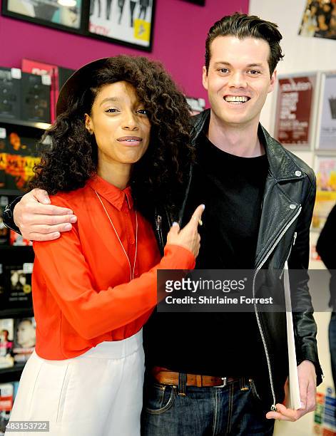 Jeremy Pritchard of Everything Everything meets Lianne La Havas after she performs live and signs copies of her new album "Blood" at HMV on August 6,...
