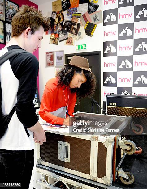 Lianne La Havas performs live and signs copies of her new album "Blood" at HMV on August 6, 2015 in Manchester, England.