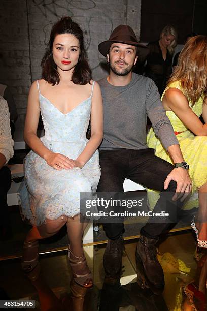 Crystal Reed and Darren McMullen attend the Alex Perry show during Mercedes-Benz Fashion Week Australia 2014 at Carriageworks on April 7, 2014 in...