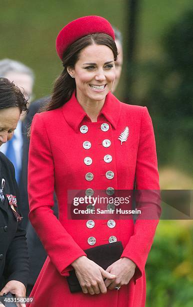 Catherine, Duchess of Cambridge attends a Ceremonial Welcome at Government House on April 7, 2014 in Wellington, New Zealand. The Duke and Duchess of...