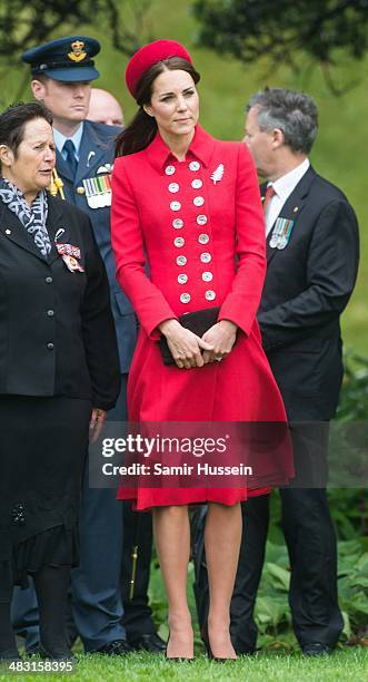 Catherine, Duchess of Cambridge attends a Ceremonial Welcome at Government House on April 7, 2014 in Wellington, New Zealand. The Duke and Duchess of...