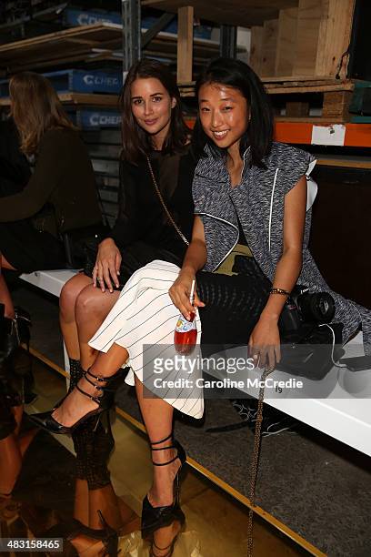 Blogger Sarah Donaldson and Margaret Zhang attend the Alex Perry show during Mercedes-Benz Fashion Week Australia 2014 at Carriageworks on April 7,...