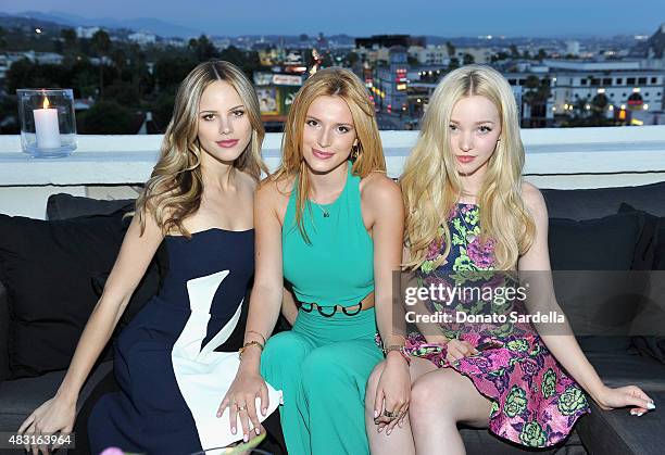 Actresses Halston Sage, Bella Thorne and Dove Cameron attend Teen Vogue x Simon BTSS Kick-off Dinner on August 5, 2015 in Los Angeles, California.