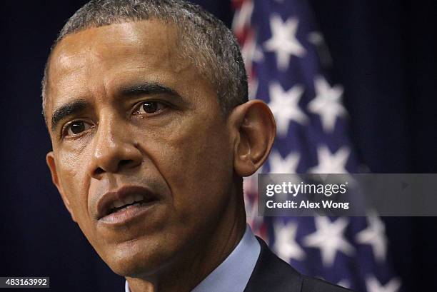 President Barack Obama speaks during an event at the South Court Auditorium of the Eisenhower Executive Office Building August 6, 2015 in Washington,...