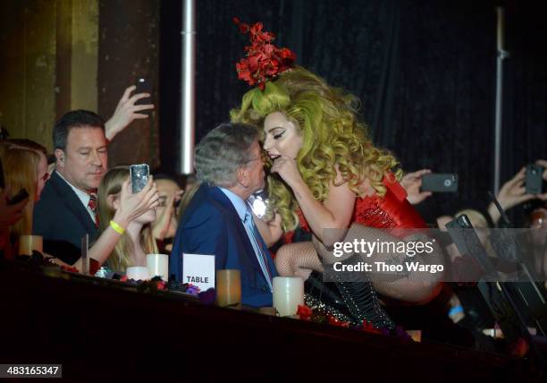 Lady Gaga sings to Tony Bennett during her concert at Roseland Ballroom on April 6, 2014 in New York City.