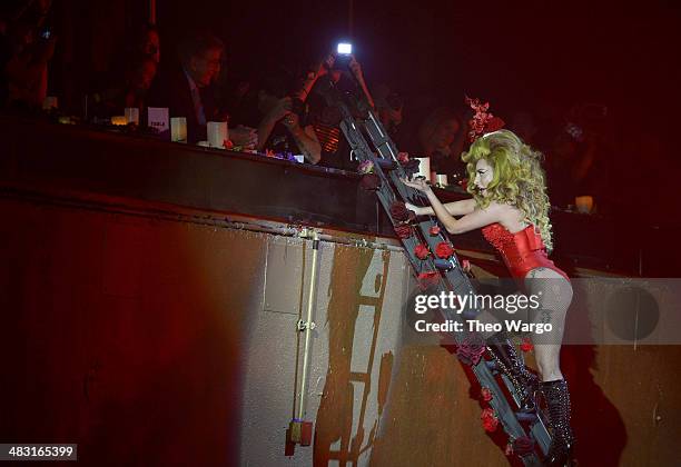 Lady Gaga sings to Tony Bennett during her concert at Roseland Ballroom on April 6, 2014 in New York City.