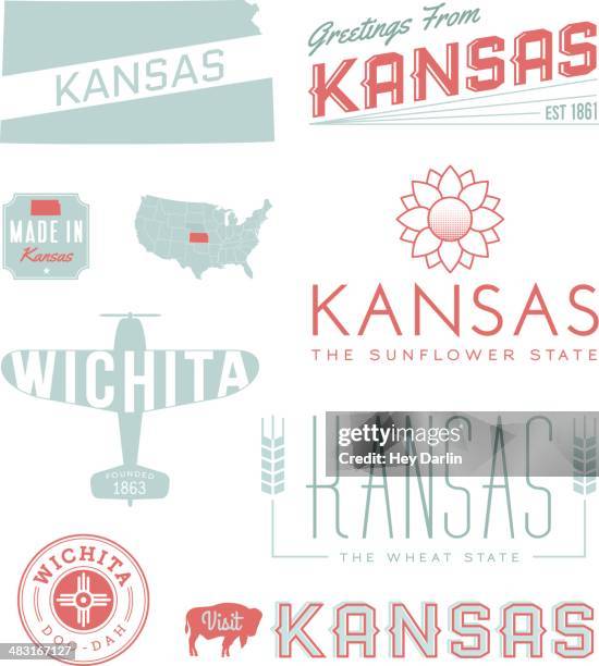 illustrazioni stock, clip art, cartoni animati e icone di tendenza di kansas tipografia - kansas