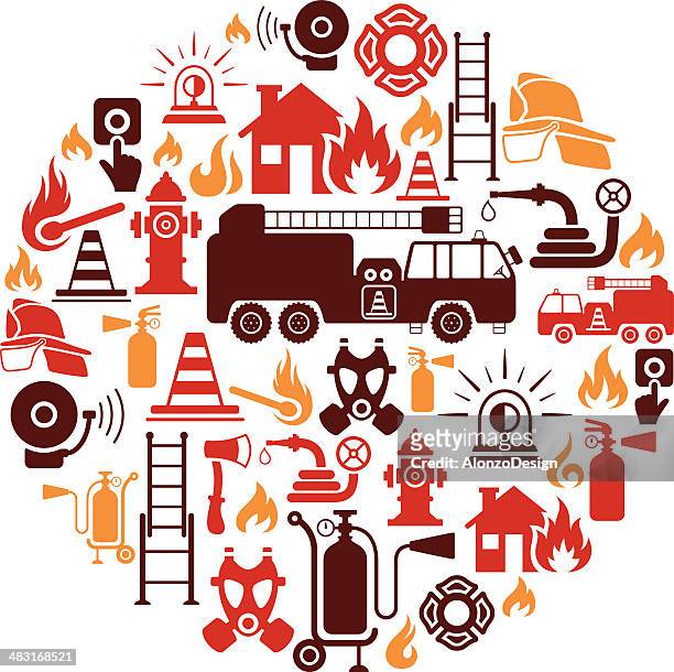 ilustrações de stock, clip art, desenhos animados e ícones de bombeiro colagem - bombeiro