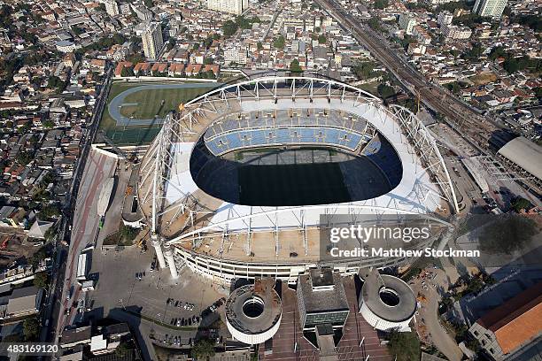 Aerial view of Olympic Stadium with one year to go to the Rio 2016 Olympic Games on August 5, 2015 in Rio de Janeiro, Brazil.