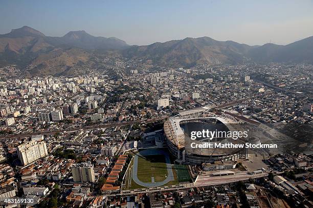 Aerial view of Olympic Stadium with one year to go to the Rio 2016 Olympic Games on August 5, 2015 in Rio de Janeiro, Brazil.