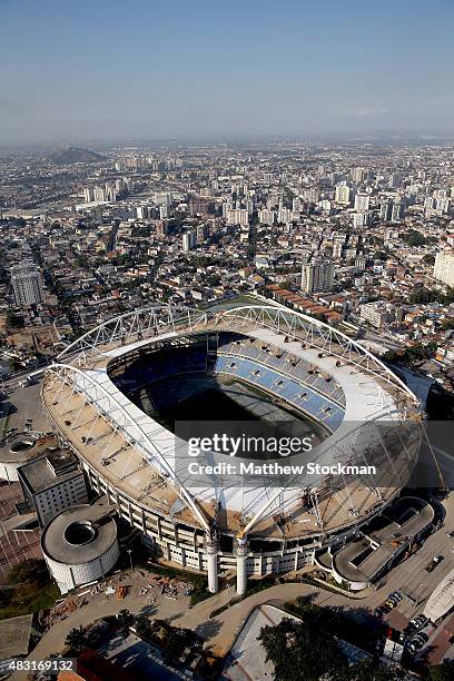 Aerial view of Olympic Stadium with one year to go to the Rio 2016 Olympic Games on August 5, 2015 in Rio de Janeiro, Brazil.