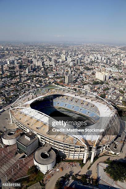 Aerial view of Olympic Stadium with one year to go to the Rio 2016 Olympic Games on August 5, 2015 in Rio de Janeiro, Brazil.