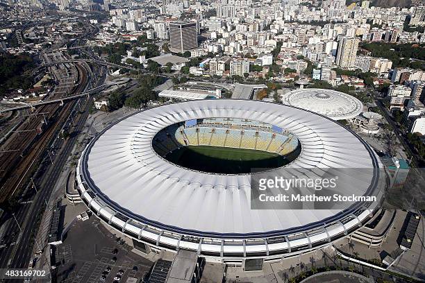 Aerial view of the Maracana Complex with one year to go to the Rio 2016 Olympic Games on August 5, 2015 in Rio de Janeiro, Brazil.