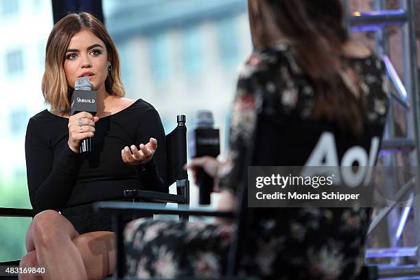 Actress and singer Lucy Hale speaks with Senior News Editor of Entertainment at The Huffington Post Leigh Blickley at AOL BUILD Speaker Series:...