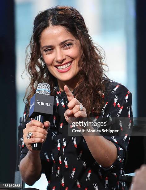 Actress, director and producer Salma Hayek speaks at AOL BUILD Speaker Series: "Kahlil Gibran's The Prophet" at AOL Studios In New York on August 6,...