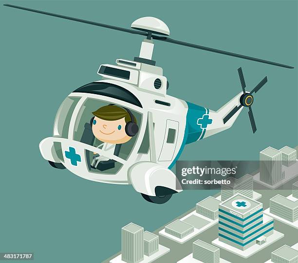 medevac  helicopter flying over the city - helicopter ambulance stock illustrations