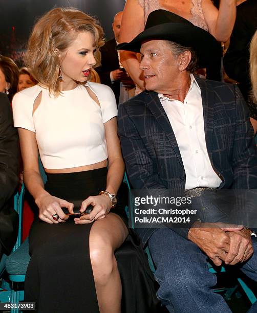 Recording artists Taylor Swift and George Strait attend the 49th Annual Academy of Country Music Awards at the MGM Grand Garden Arena on April 6,...
