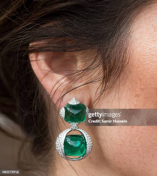 Gemma Arterton, earring detail, attends a UK Premiere of "Gemma Bovery" at Somerset House on August 6, 2015 in London, England.